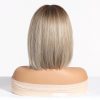 Ash Blonde Short Bob Wig with Bangs – Rooted Dark Tips Straight Synthetic Hair 14 Inch Ash Blonde Short Bob Wig with Bangs – Rooted Dark Tips Straight Synthetic Hair 14 Inch