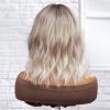 Ash Blonde Rooted Body Wave Wig with Bangs – Dark Root Platinum Tips Synthetic Hair