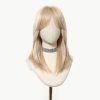 18 Inch Platinum Blonde Balayage Mid-Length Wavy Wig – Layered Synthetic Hair