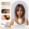 Shoulder Length Warm Brown Caramel Straight Wig with Bangs – Synthetic Hair