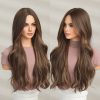 24 Inch Medium Brown Wavy Wig – Caramel Highlight Synthetic Hair 24 Inch Medium Brown Wavy Wig – Caramel Highlight Synthetic Hair