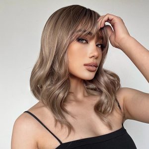 Ash Brown Balayage Body Wave Wig with Bangs – Caramel Honey Blonde Highlights Ash Brown Balayage Body Wave Wig with Bangs – Caramel Honey Blonde Highlights