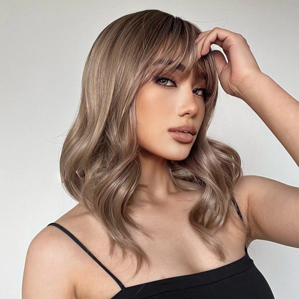 Ash Brown Balayage Body Wave Wig with Bangs – Caramel Honey Blonde Highlights Ash Brown Balayage Body Wave Wig with Bangs – Caramel Honey Blonde Highlights