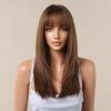 Ash Brown Long Straight Wig with Bangs – Caramel Honey Blonde Highlights Ash Brown Long Straight Wig with Bangs – Caramel Honey Blonde Highlights