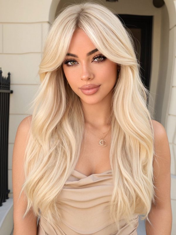 22 Inch Platinum Blonde Straight Wig with Bangs – Layered Synthetic Hair 22 Inch Platinum Blonde Straight Wig with Bangs – Layered Synthetic Hair