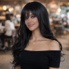 Jet Black Long Body Wave Wig with Bangs – Deep Wave Synthetic Hair