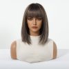 12 Inch Ash Brown Balayage Short Bob Wig with Bangs - Layered Synthetic Hair 12 Inch Ash Brown Balayage Short Bob Wig with Bangs – Layered Synthetic Hair