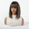 12 Inch Ash Brown Balayage Short Bob Wig with Bangs - Layered Synthetic Hair 12 Inch Ash Brown Balayage Short Bob Wig with Bangs – Layered Synthetic Hair