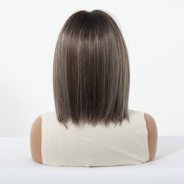 12 Inch Ash Brown Balayage Short Bob Wig with Bangs - Layered Synthetic Hair 12 Inch Ash Brown Balayage Short Bob Wig with Bangs – Layered Synthetic Hair