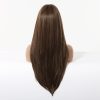 Warm Brown Long Wavy Wig with Bangs – Layered Synthetic Hair 24 Inch