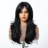 24 Inch Jet Black Wavy Wig with Bangs – Synthetic Hair