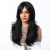 24 Inch Jet Black Wavy Wig with Bangs – Synthetic Hair