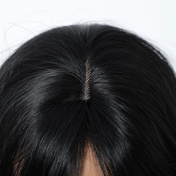 24 Inch Jet Black Wavy Wig with Bangs – Synthetic Hair
