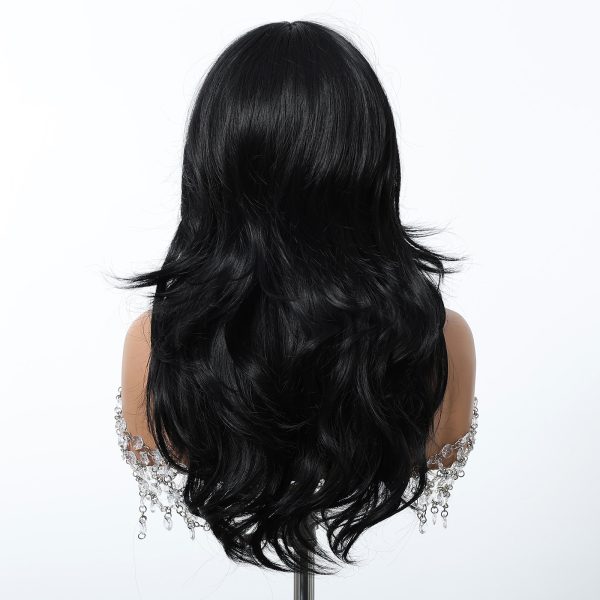 24 Inch Jet Black Wavy Wig with Bangs – Synthetic Hair