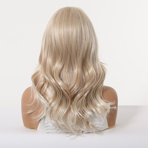 Ash Blonde Mid-Length Straight Wig with Bangs – Layered Synthetic Hair 16 Inch