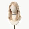 18 Inch Platinum Blonde Balayage Mid-Length Wavy Wig – Layered Synthetic Hair