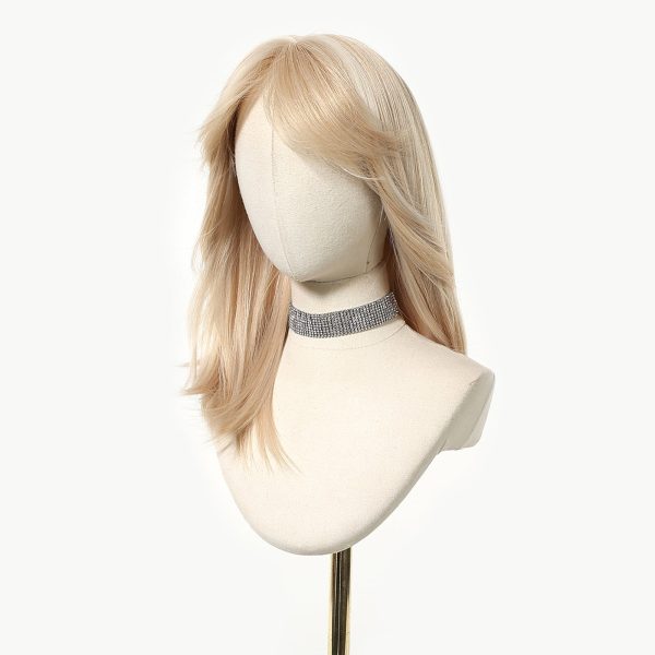 18 Inch Platinum Blonde Balayage Mid-Length Wavy Wig – Layered Synthetic Hair