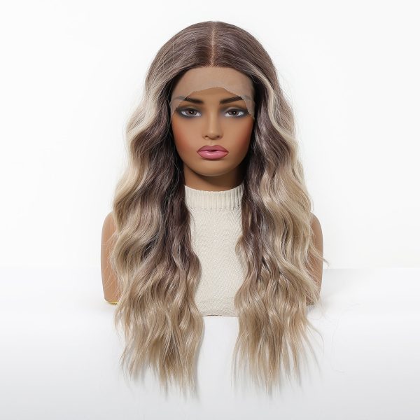 24 Inch Ash Blonde Ombre Long Wavy Wig – Dark Roots to Light Ends Synthetic Hair