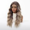 24 Inch Ash Blonde Ombre Long Wavy Wig – Dark Roots to Light Ends Synthetic Hair