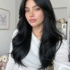 24 Inch Jet Black Wavy Wig with Bangs – Synthetic Hair