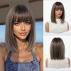 12 Inch Ash Brown Balayage Short Bob Wig with Bangs - Layered Synthetic Hair 12 Inch Ash Brown Balayage Short Bob Wig with Bangs – Layered Synthetic Hair