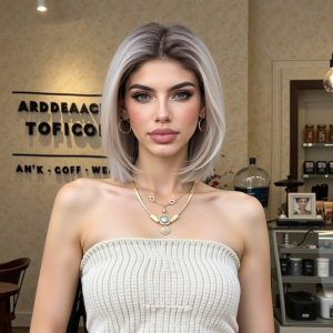 12 Inch Platinum Blonde Short Bob Wig with Bangs – Layered Synthetic Hair