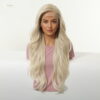 Synthetic Wig 28 Inch Platinum White Blonde Extra Long Wavy Wig - Layered Synthetic Hair