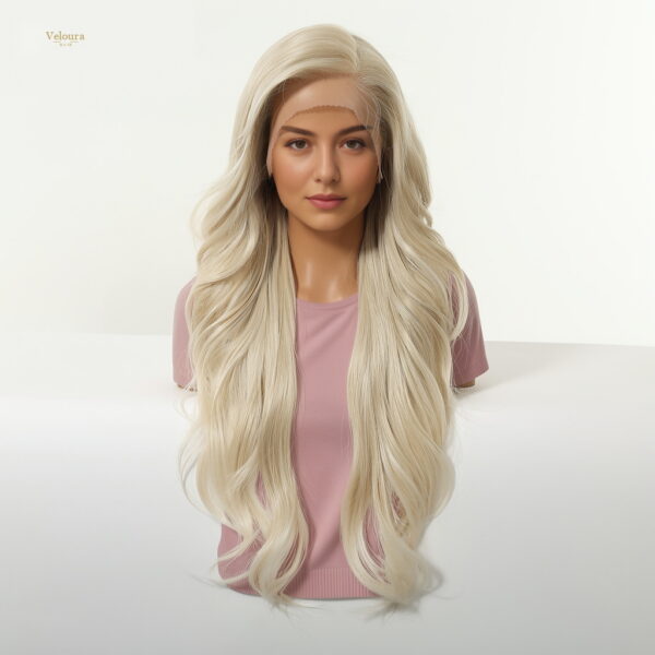 Synthetic Wig 28 Inch Platinum White Blonde Extra Long Wavy Wig - Layered Synthetic Hair