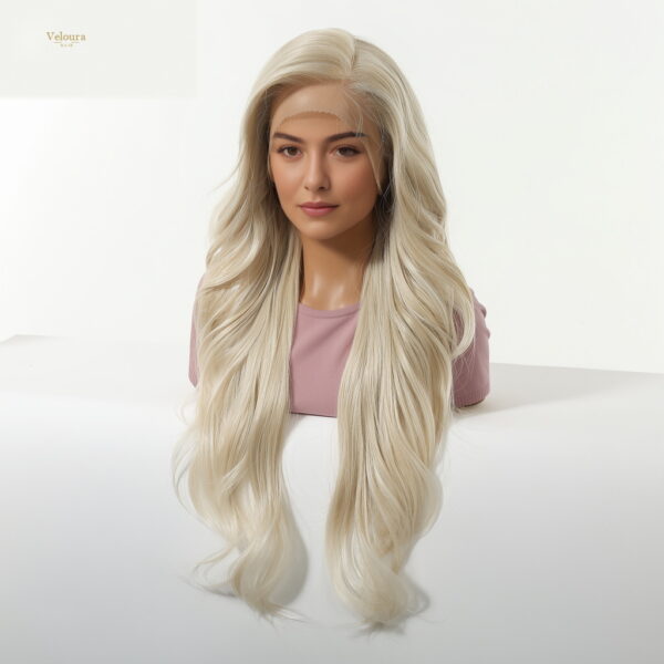 Synthetic Wig 28 Inch Platinum White Blonde Extra Long Wavy Wig - Layered Synthetic Hair