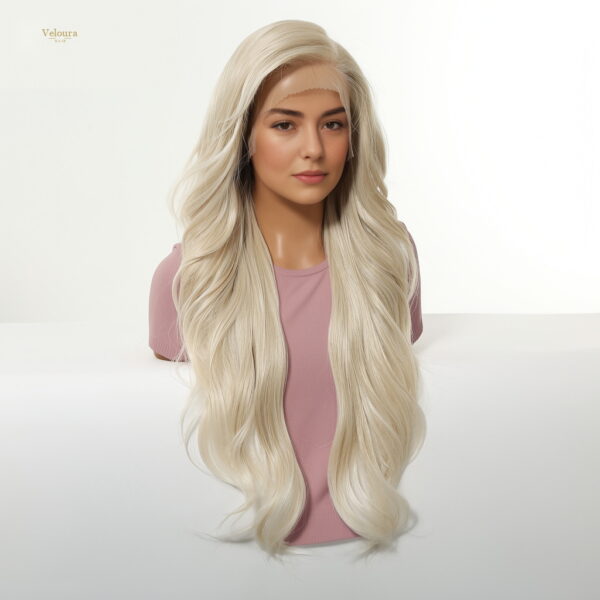 Synthetic Wig 28 Inch Platinum White Blonde Extra Long Wavy Wig - Layered Synthetic Hair