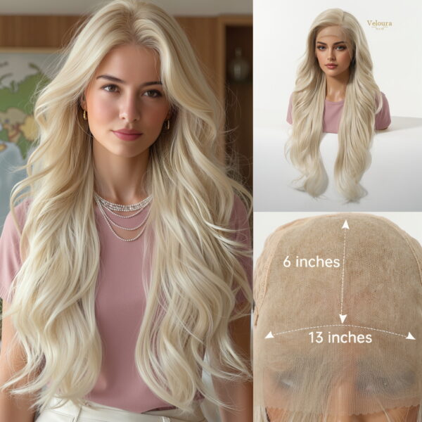 Synthetic Wig 28 Inch Platinum White Blonde Extra Long Wavy Wig - Layered Synthetic Hair