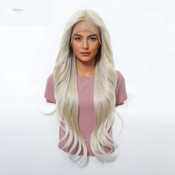 Synthetic Wig 28 Inch Platinum White Blonde Extra Long Wavy Wig - Layered Synthetic Hair