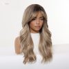 Synthetic Wig Brown Blonde Balayage Long Wavy Wig with Bangs – Rooted Synthetic Hair