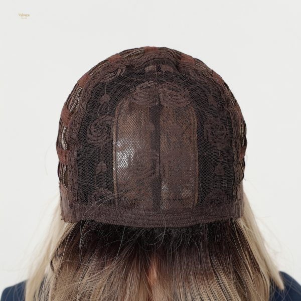 Synthetic Wig Brown Blonde Balayage Long Wavy Wig with Bangs – Rooted Synthetic Hair