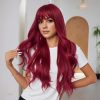 26 Inch Wine Red Long Wavy Wig with Bangs – Deep Burgundy Synthetic Hair