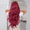26 Inch Wine Red Long Wavy Wig with Bangs – Deep Burgundy Synthetic Hair
