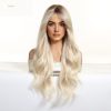 Synthetic Wig 26 Inch Platinum Blonde Long Wavy Wig – Dark-Rooted Icy Synthetic Hair