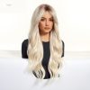 Synthetic Wig 26 Inch Platinum Blonde Long Wavy Wig – Dark-Rooted Icy Synthetic Hair