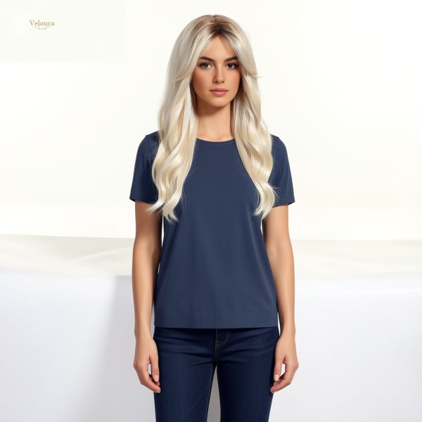 Synthetic Wig 26 Inch Platinum Blonde Long Wavy Wig – Dark-Rooted Icy Synthetic Hair