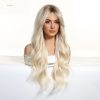 Synthetic Wig 26 Inch Platinum Blonde Long Wavy Wig – Dark-Rooted Icy Synthetic Hair
