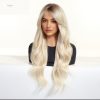 Synthetic Wig 26 Inch Platinum Blonde Long Wavy Wig – Dark-Rooted Icy Synthetic Hair
