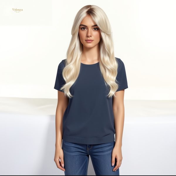 Synthetic Wig 26 Inch Platinum Blonde Long Wavy Wig – Dark-Rooted Icy Synthetic Hair