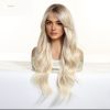 Synthetic Wig 26 Inch Platinum Blonde Long Wavy Wig – Dark-Rooted Icy Synthetic Hair