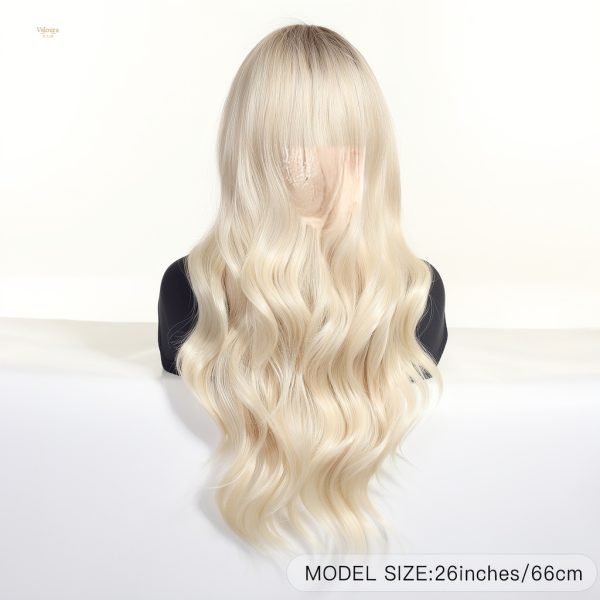 Synthetic Wig 26 Inch Platinum Blonde Long Wavy Wig – Dark-Rooted Icy Synthetic Hair