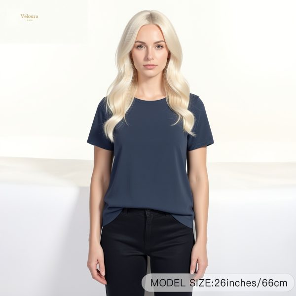 Synthetic Wig 26 Inch Platinum Blonde Long Wavy Wig – Dark-Rooted Icy Synthetic Hair