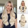 Synthetic Wig 26 Inch Platinum Blonde Long Wavy Wig – Dark-Rooted Icy Synthetic Hair