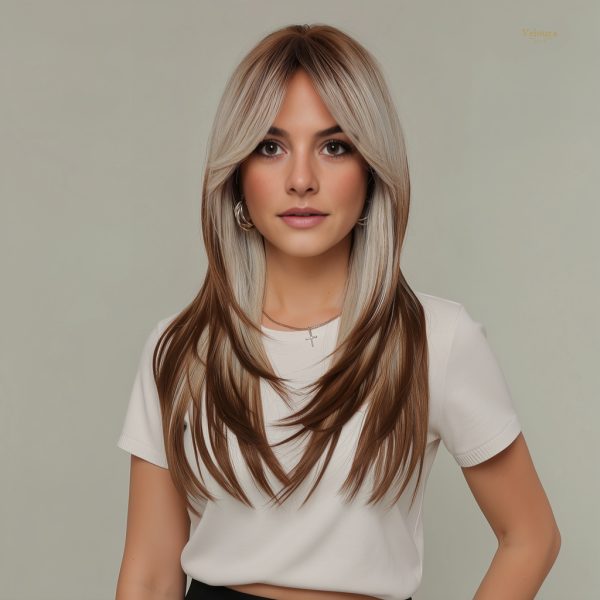 Synthetic Wig 18 Inch Ash Blonde Chestnut Balayage Straight Wig – Synthetic Hair