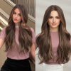 Synthetic Wig 24 Inch Medium Brown Wavy Wig – Caramel Highlight Synthetic Hair
