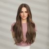 Synthetic Wig 24 Inch Medium Brown Wavy Wig – Caramel Highlight Synthetic Hair