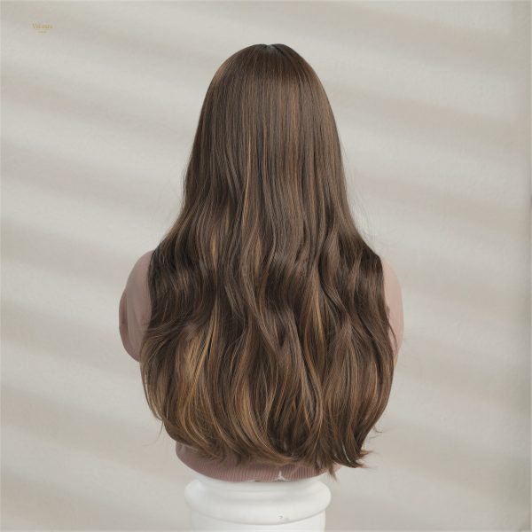 Synthetic Wig 24 Inch Medium Brown Wavy Wig – Caramel Highlight Synthetic Hair